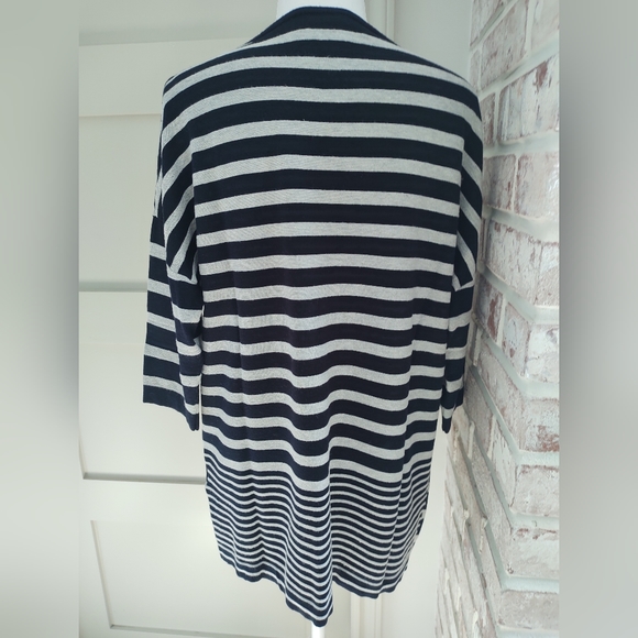 Navy and Gray Stripe Tunic Length Boat Neck Sweater | Size 14 | GERRY WEBER | - Picture 5 of 11
